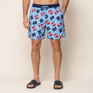 Way to Celebrate Mens XL Patriotic Party Cup Swim Trunks Blue Red White 40-42